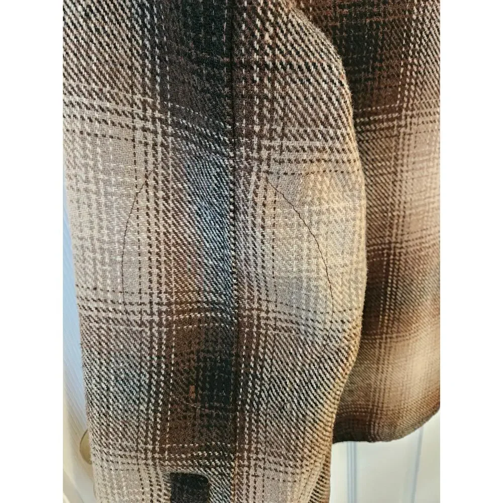 Jachs New York Mens Large Plaid Shirt Jacket Brown Wool Blend Button Front Lined